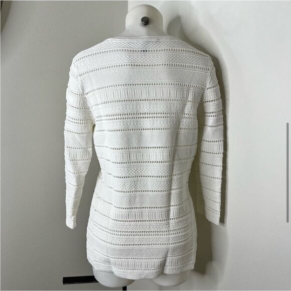 White House Black Market White Eyelet 3/4 Length Sleeves Pullover Top M - Picture 4 of 9